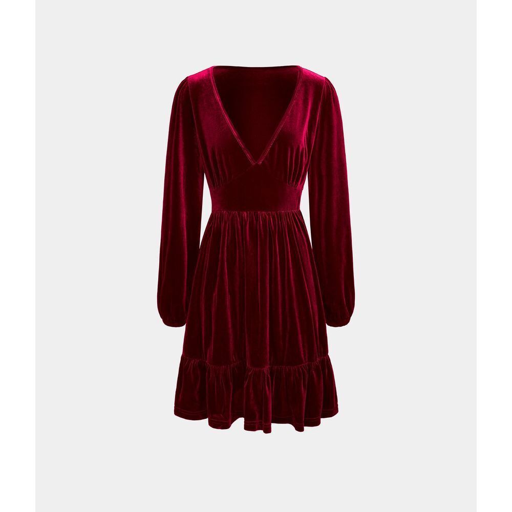 Halara NWT Everyday Deep V Neck Long Sleeve Ruffled Hem Red‎ Velvet Small